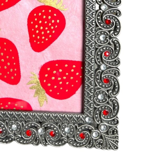 PIER 1 Beaded Metal Picture Frame Silver Red Filigree Wall Tabletop 5x7 - Picture 11 of 11